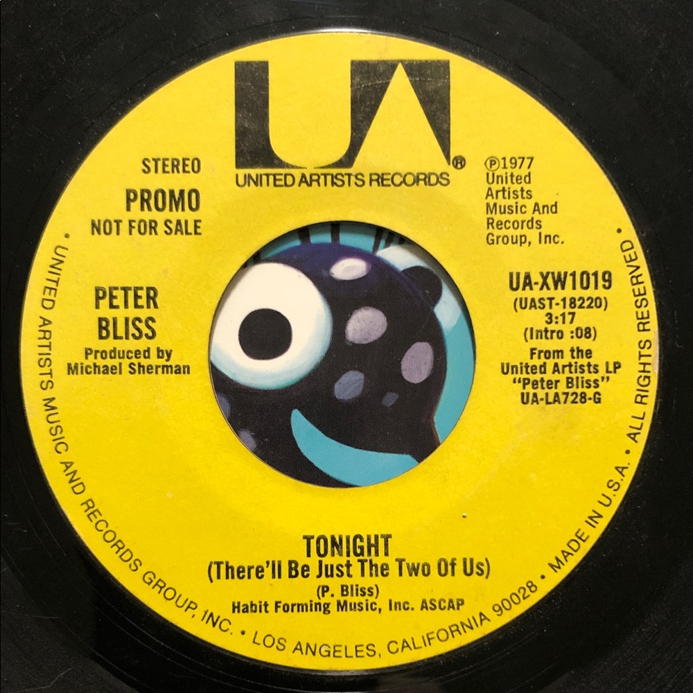 Peter Bliss Vinyl 45 Record Tonight ‘77